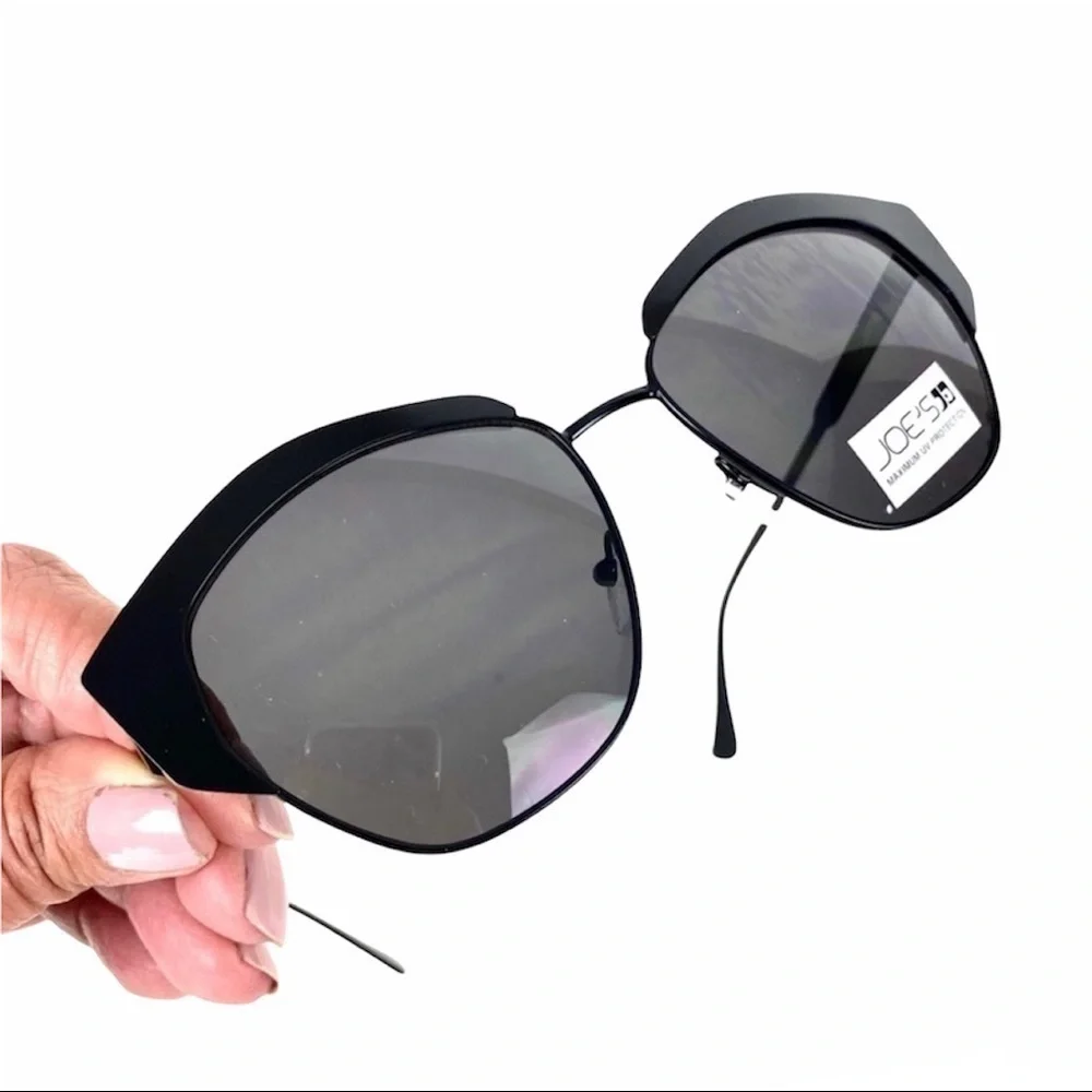 NWT Joe’s Jeans Sunglasses Black Satin Cat Eye Round UV Protection NEW Designer